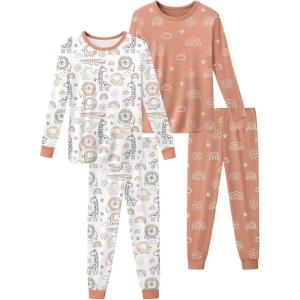 image:imageYoofoss Toddler Pajamas Rayon Made from Bamboo 4 Piece Long Sleeve Pajama Set Kids Pajamas Boys Girls Snug Fit Pjs SetBrown Giraffe