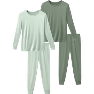 image:imageYoofoss Toddler Pajamas Rayon Made from Bamboo 4 Piece Long Sleeve Pajama Set Kids Pajamas Boys Girls Snug Fit Pjs SetGreen  Dark Green