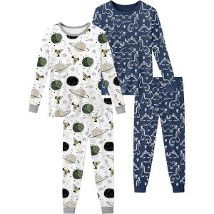 image:imageYoofoss Toddler Pajamas Rayon Made from Bamboo 4 Piece Long Sleeve Pajama Set Kids Pajamas Boys Girls Snug Fit Pjs SetPlanet  Dinosaur
