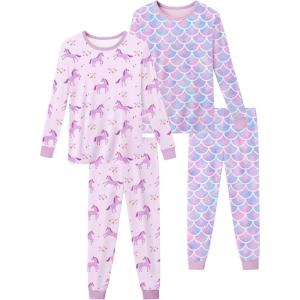image:imageYoofoss Toddler Pajamas Rayon Made from Bamboo 4 Piece Long Sleeve Pajama Set Kids Pajamas Boys Girls Snug Fit Pjs SetPurple Unicorn  Mermaid
