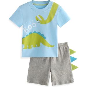 image:imageYoofoss Toddler Pajamas Organic Cotton Baby Girl Boy Pajamas Summer Short Sleeve Kids Clothes Snug Fit Pjs Set 2 PieceShortbluegrey Dinosaur