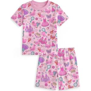 image:imageYoofoss Toddler Pajamas Organic Cotton Baby Girl Boy Pajamas Summer Short Sleeve Kids Clothes Snug Fit Pjs Set 2 PieceShortpink Castle