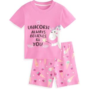 image:imageYoofoss Toddler Pajamas Organic Cotton Baby Girl Boy Pajamas Summer Short Sleeve Kids Clothes Snug Fit Pjs Set 2 PieceShortpink Unicorn