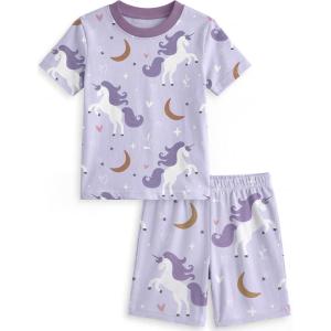 image:imageYoofoss Toddler Pajamas Organic Cotton Baby Girl Boy Pajamas Summer Short Sleeve Kids Clothes Snug Fit Pjs Set 2 PieceShortpurple Unicorn