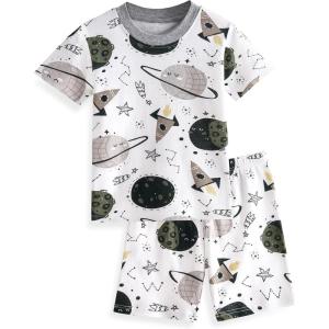 image:imageYoofoss Toddler Pajamas Organic Cotton Baby Girl Boy Pajamas Summer Short Sleeve Kids Clothes Snug Fit Pjs Set 2 PieceShortwhitegreen Planet