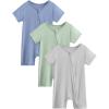 image:imageYoofoss Baby Boy and Girl Romper Rayon Made from Bamboo Short Sleeve Newborn Summer Clothes 2Way ZipperSoft BreathbaleGreen  Grey  Blue