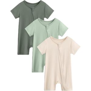 image:imageYoofoss Baby Boy and Girl Romper Rayon Made from Bamboo Short Sleeve Newborn Summer Clothes 2Way ZipperSoft BreathbaleApricot  Green