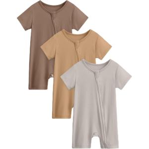 image:imageYoofoss Baby Boy and Girl Romper Rayon Made from Bamboo Short Sleeve Newborn Summer Clothes 2Way ZipperSoft BreathbaleGradient Brown