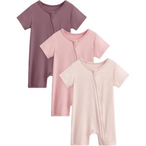 image:imageYoofoss Baby Boy and Girl Romper Rayon Made from Bamboo Short Sleeve Newborn Summer Clothes 2Way ZipperSoft BreathbaleGradient Pink
