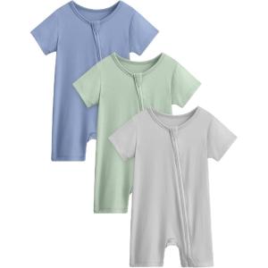image:imageYoofoss Baby Boy and Girl Romper Rayon Made from Bamboo Short Sleeve Newborn Summer Clothes 2Way ZipperSoft BreathbaleGreen  Grey  Blue