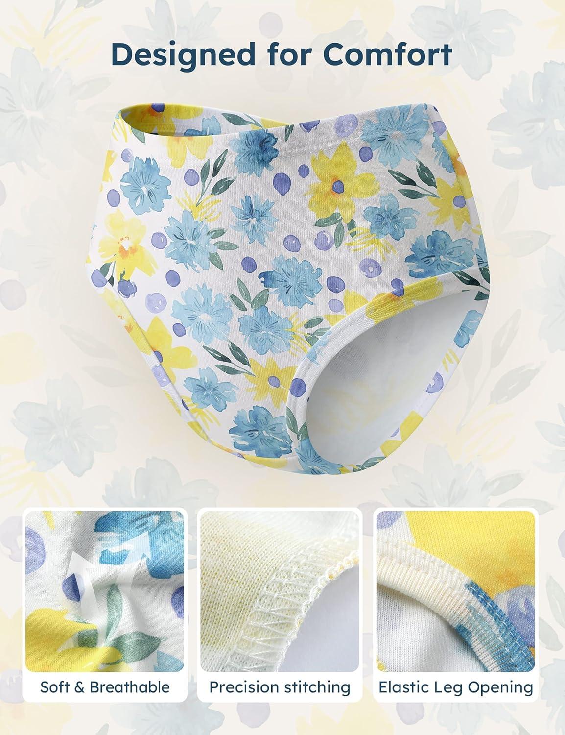 image:imageYoofoss Girls Underwear 100 Organic Cotton Soft Toddler Kids Underwear Tagfree Comfort Girls Panties 6Pack Size 2T10YBlue Flowers