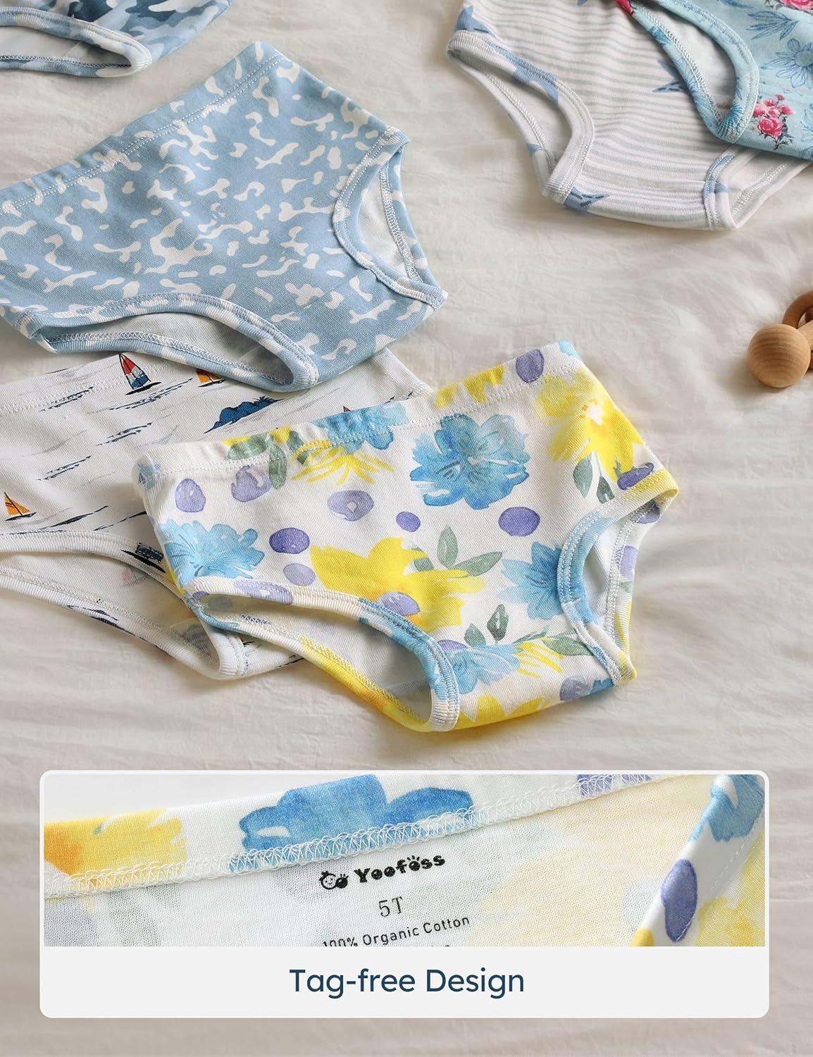 image:imageYoofoss Girls Underwear 100 Organic Cotton Soft Toddler Kids Underwear Tagfree Comfort Girls Panties 6Pack Size 2T10YBlue Flowers
