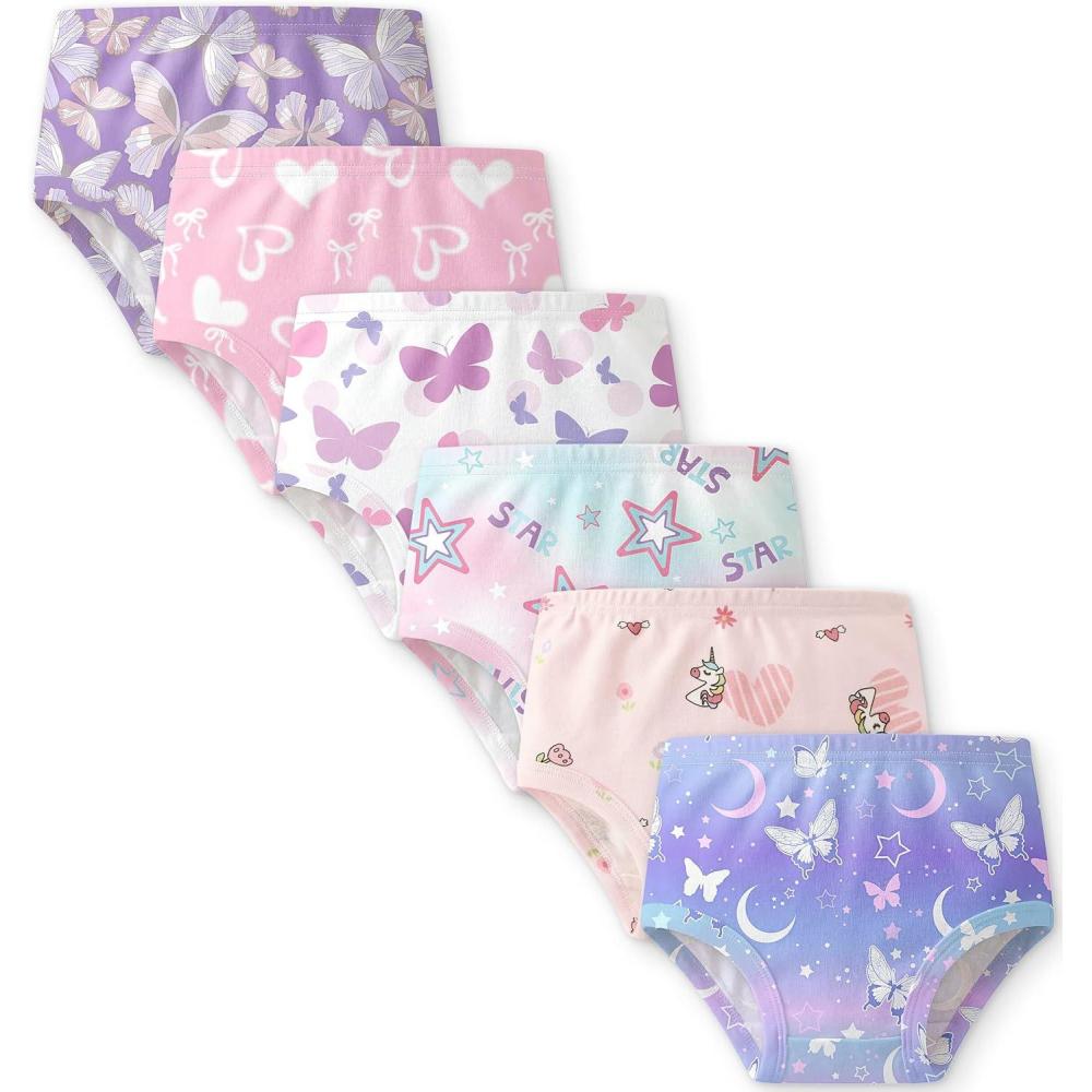 image:imageYoofoss Girls Underwear 100 Organic Cotton Soft Toddler Kids Underwear Tagfree Comfort Girls Panties 6Pack Size 2T10YPurple Butterfly