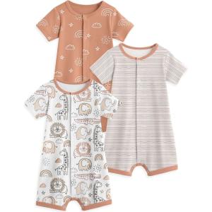 image:imageYoofoss Baby Boy Romper 018 Months 100 Organic Cotton Newborn Summer Clothes Short Sleeve Baby Outfit Soft BreathbaleBrown Giraffe