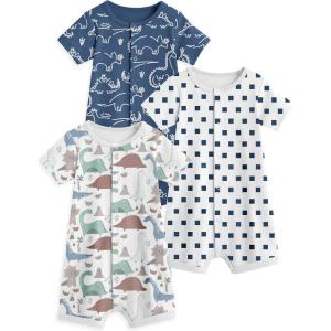 image:imageYoofoss Baby Boy Romper 018 Months 100 Organic Cotton Newborn Summer Clothes Short Sleeve Baby Outfit Soft BreathbaleDark Bluedinosaur