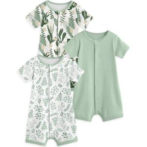 image:imageYoofoss Baby Boy Romper 018 Months 100 Organic Cotton Newborn Summer Clothes Short Sleeve Baby Outfit Soft BreathbaleGreen Leaf