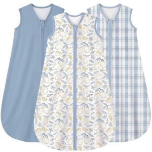 image:imageYoofoss Baby Sleep Sack 2436 Months Wearable Blanket for Babies 100 Organic Cotton 2Way Zipper TOG 05 Toddler Sleeping Sack 3 Pack Sleep Sacks05 Togblue Grid  Lemon
