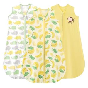 image:imageYoofoss Baby Sleep Sack 2436 Months Wearable Blanket for Babies 100 Organic Cotton 2Way Zipper TOG 05 Toddler Sleeping Sack 3 Pack Sleep Sacks05 Togyellow Bananas and Whales