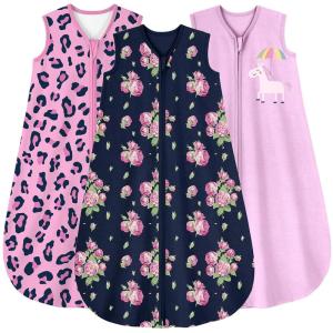 image:imageYoofoss Baby Sleep Sack 2436 Months Wearable Blanket for Babies 100 Organic Cotton 2Way Zipper TOG 05 Toddler Sleeping Sack 3 Pack Sleep SacksBlackleopardpink