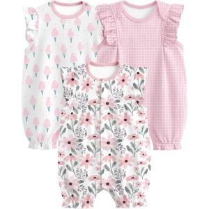 image:imageYoofoss Baby Girl Romper 100 Organic Cotton Newborn Summer Clothes Short Sleeve Baby Outfit Soft and BreathbalePink Flowers