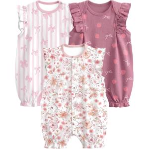 image:imageYoofoss Baby Girl Romper 100 Organic Cotton Newborn Summer Clothes Short Sleeve Baby Outfit Soft and BreathbalePurple Pink Cherry Blossoms