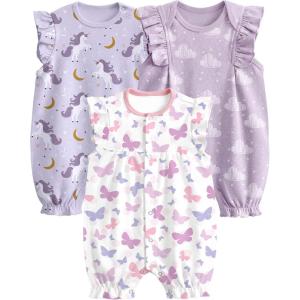 image:imageYoofoss Baby Girl Romper 100 Organic Cotton Newborn Summer Clothes Short Sleeve Baby Outfit Soft and BreathbalePurple Unicornpink Butterfly