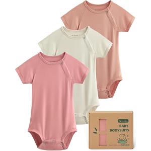 image:imageYoofoss Baby Bodysuits Rayon Made From Bamboo Soft Breathable Baby Onesie Short Sleeve Newborn Baby Boy Girl Clothes 3 PackApricotpink