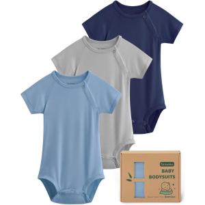 image:imageYoofoss Baby Bodysuits Rayon Made From Bamboo Soft Breathable Baby Onesie Short Sleeve Newborn Baby Boy Girl Clothes 3 PackBluegraygreen