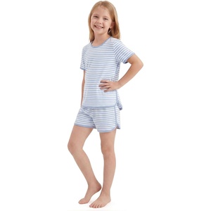 image:imageYoofoss Girls Pajamas Organic Cotton Loose Fit Kids Pjs 2 Piece Sleepwear Short Sleeves amp Short Pants Girls ClothesShort Pantblue Stripes