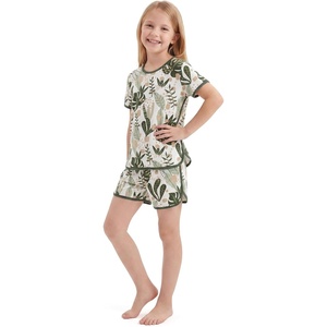 image:imageYoofoss Girls Pajamas Organic Cotton Loose Fit Kids Pjs 2 Piece Sleepwear Short Sleeves amp Short Pants Girls ClothesShort Pantgreen Leaves