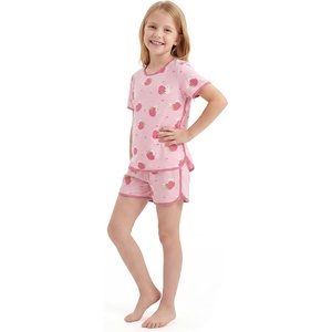 image:imageYoofoss Girls Pajamas Organic Cotton Loose Fit Kids Pjs 2 Piece Sleepwear Short Sleeves amp Short Pants Girls ClothesShort Pantpink Strawberry