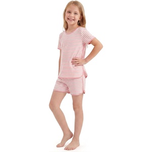 image:imageYoofoss Girls Pajamas Organic Cotton Loose Fit Kids Pjs 2 Piece Sleepwear Short Sleeves amp Short Pants Girls ClothesShort Pantpink Stripes